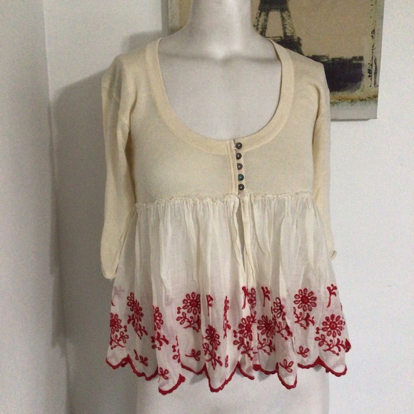 Free People Tops - Free People Sweater Embroidered Tunic XS
